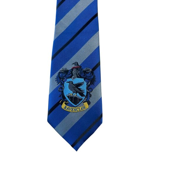 Harry Potter Ravenclaw House Tie Necktie Costume Blue Black Stripes Raven - Picture 2 of 5